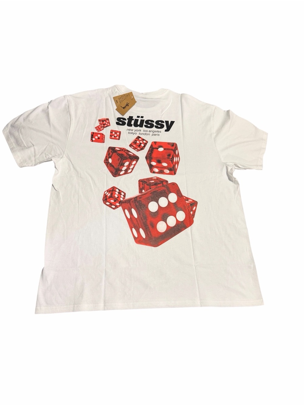 Stussy Rollers Tee White Graphic Dice Print Short Sleeve T-Shirt L